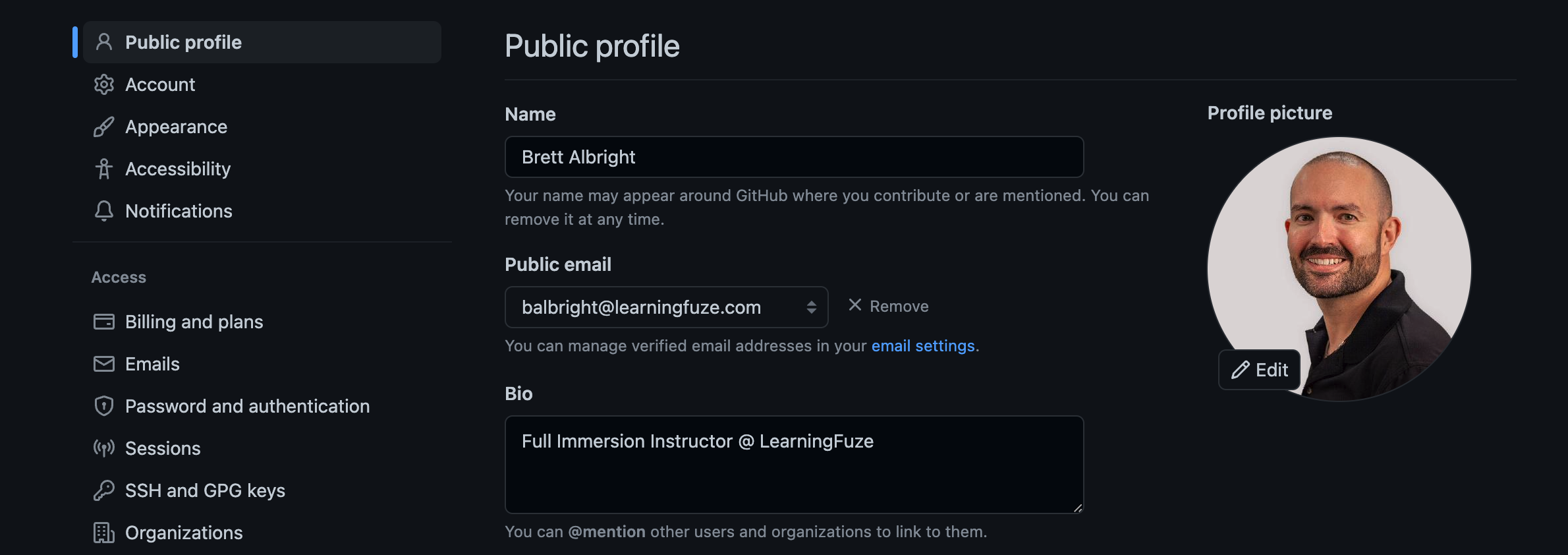 GitHub settings menu